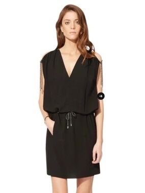 Maje Cold Shoulder Tie Dress Black Mini Dress Parisian Style Size 1